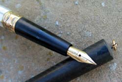 MOTHER OF PEARL BLACK HARD RUBBER EYEDROPPER FILLING RING TOP FOUNTAIN PEN WITH SALZ FLEXIBLE ACCOUNTANT 14k NI